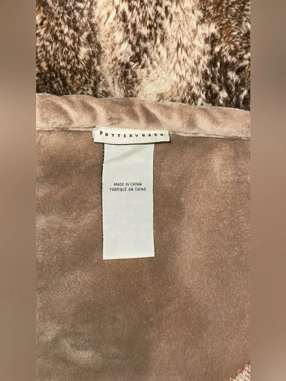 POTTERY BARN Elegant Gorgeous Faux Fur Brown Throw Blanket 50” x 60 “